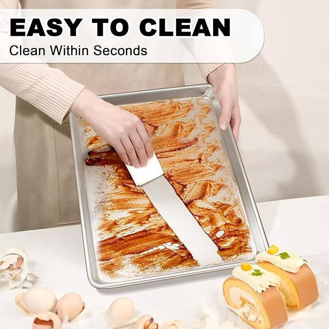 Half Sheet Pans with Rack Set, 18 Inch Commercial Quality Baking Sheet Pan Set, Natural Aluminum