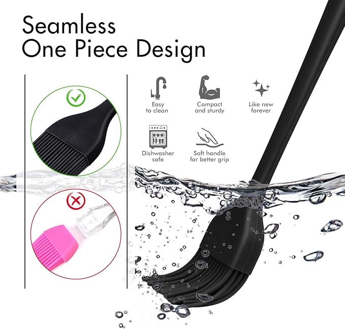 HOTEC 600℉ Heat Resistasnt Basting Brushes, BPA Free Silicone Pastry Brush, Spread Oil Butter Sauce