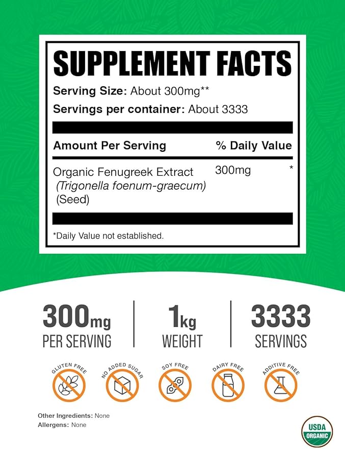 BulkSupplements.com Organic Fenugreek Extract Powder - Herbal Supplement, from Fenugreek Seeds