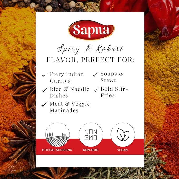 Sapna Hot Curry Powder, 14 OZ, Premium Authentic Indian Spice Blend, All Natural