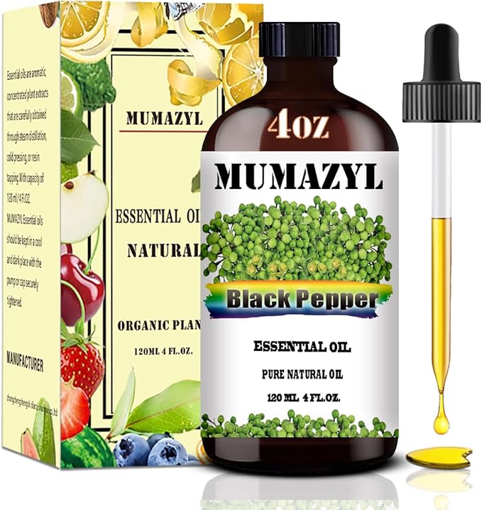 Black Pepper Essential Oil, Black Pepper Oil 4 Fl Oz 120ML for Diffuser Humidifier Yoga Cleaning