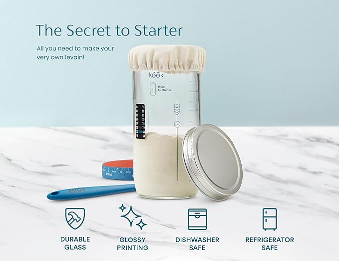 Sourdough Starter Kit, by Kook, Sourdough Starter Jar, Sourdough Bread Baking Supplies, Date Marked