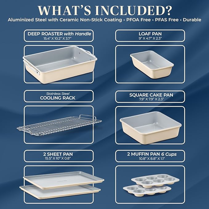 Bakken 8-Piece Stackable Bakeware Set - Ceramic Non-Stick Coating, Baking Sheets, Assorted Baking