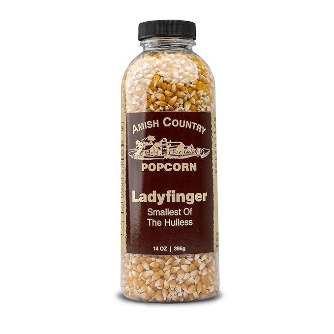 Amish Country Popcorn | 14 oz Bottle | Ladyfinger Popcorn Kernels | Old Fashioned, Non-GMO and