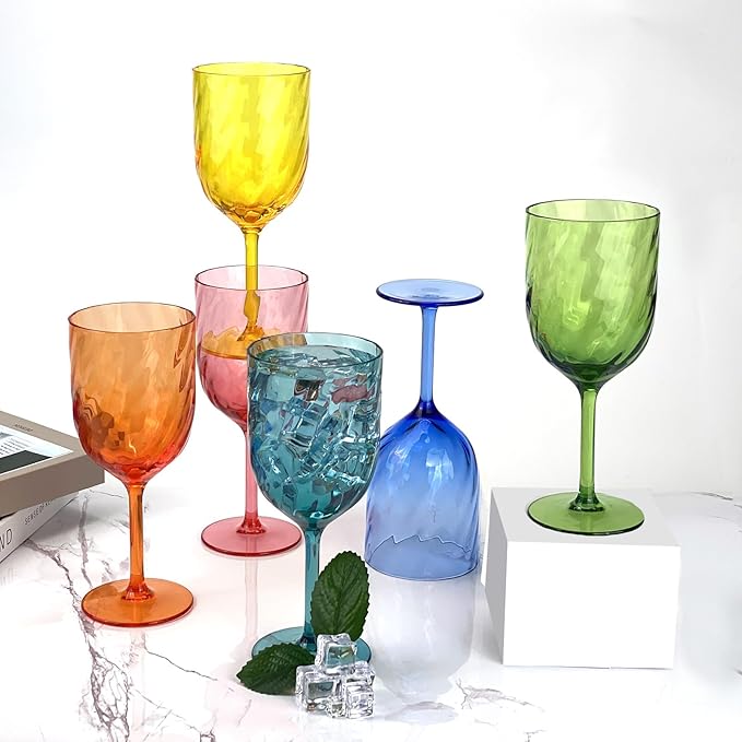 Yalin Set of 6 Unbreakable 12 oz Acrylic Plastic Wine and Water Tumbler Stackable Goblets.