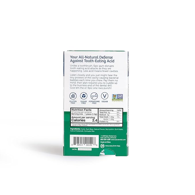 Epic 100% Xylitol Spearmint Chewing Gum - Sugar Free, Aspartame Free Dental Gum - Supports Oral