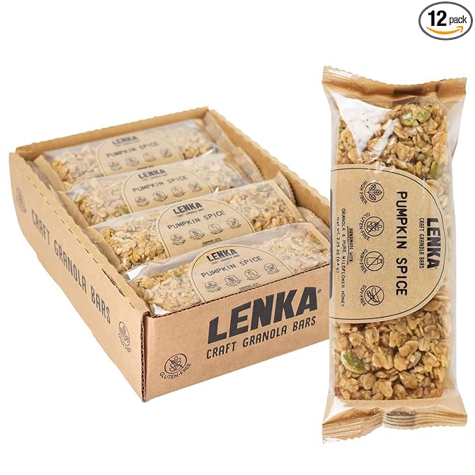 Lenka Bars - Pumpkin Spice Snack Bars, Gluten Free, High Fiber, Kosher, Wholesome, No Artificial