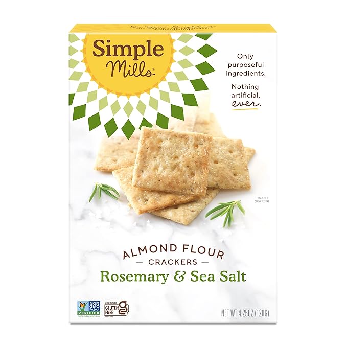 Simple Mills Almond Flour Crackers, Rosemary & Sea Salt - Gluten Free, Vegan, Healthy Snacks, 4.25