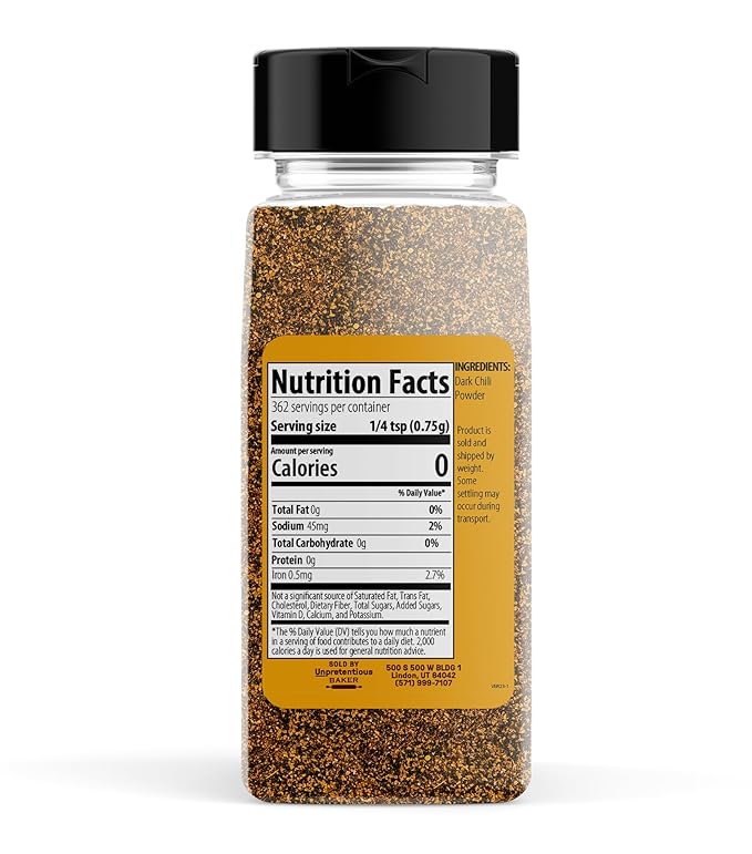 Unpretentious Dark Chili Powder, 9.6 oz, Soups & Sauces, Savory Chile Taste, Flavorful