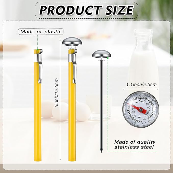Xuhal 6 Pcs Stainless Steel Kitchen Thermometer with 5 Inch Long Stem 1 Inch Dial Thermometer Milk