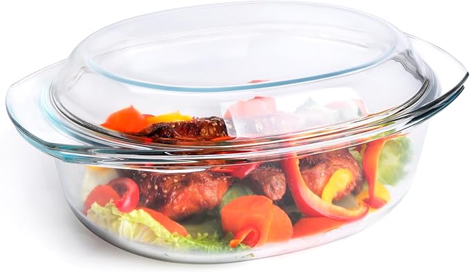 Oval Tempered Glass Casserole Dish, Tough Glass Casserole Baking Dish with Glass Cover. Oven