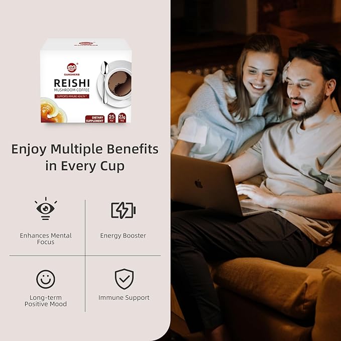 GANOHERB Reishi Mushroom Coffee Mix, Organic Instant Ganoderma Cafe with 100% Natural Ganoderma