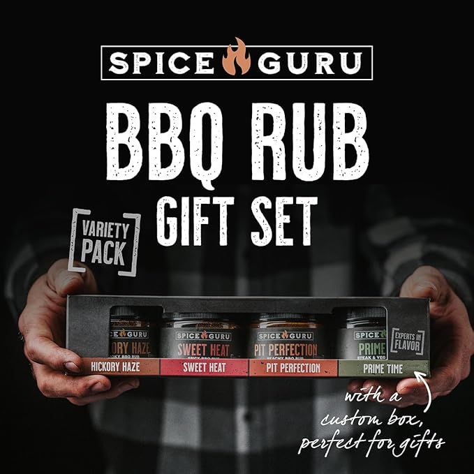 Spice Guru BBQ Rub Set - 4 Flavor BBQ Seasoning/Rubs Great FathersDay Gifts for Dad or Husband