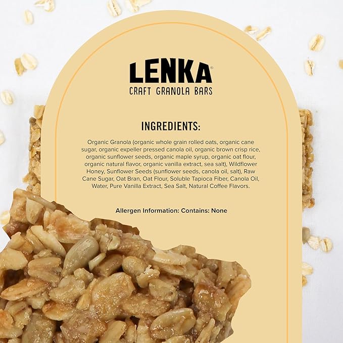 Lenka Bars - Vanilla Espresso Snack Bars, Gluten Free, High Fiber, Kosher, Wholesome, No Artificial