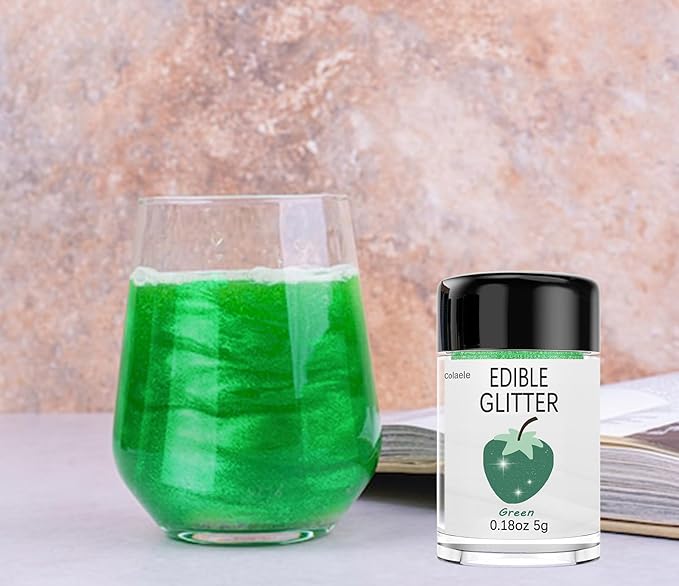 Green Edible Glitter Glimmer Powder for Cakes Drinks - Colaele 5 grams Food Grade Luster Dust