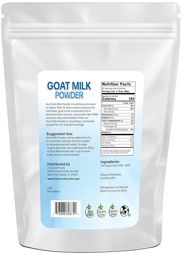 Z Natural Foods Goat Milk Powder - Pure Netherlands Full Cream Milk, Powdered Goat Milk, Highly