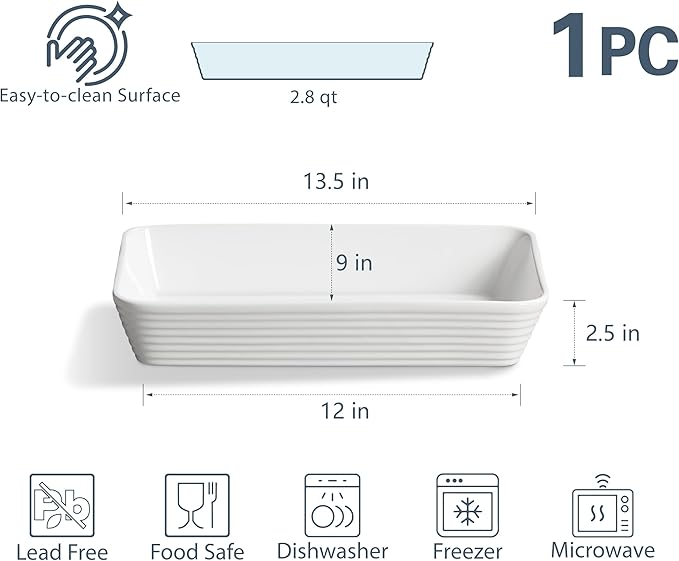 ONEMORE Ceramic Baking Dish, 9x13 Baking Pan Casserole Dish Large Rectangular Baking Dishes for