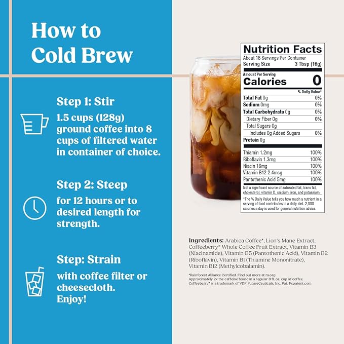 Bulletproof The High Achiever Coarse Ground Cold Brew Coffee, 10 Ounces, Medium-Dark Roast Enhanced