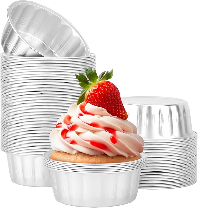 Beasea Aluminum Ramekins 8oz 100 Pack, Disposable Ramekins Foil Cups Baking 3.9" Ramekin Cup