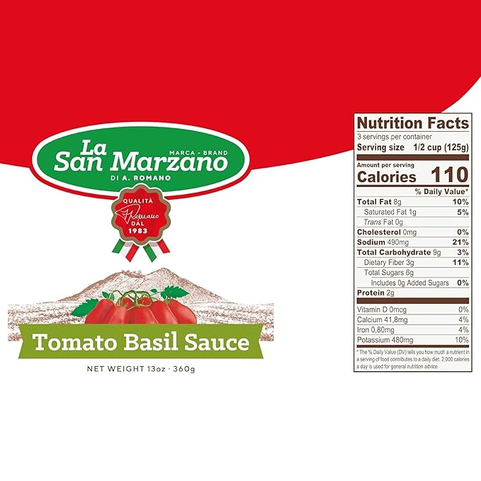 La San Marzano Tomato Basil Sauce, 13 oz, Pasta Sauce Made in Italy, All Purpose Tomato Premium