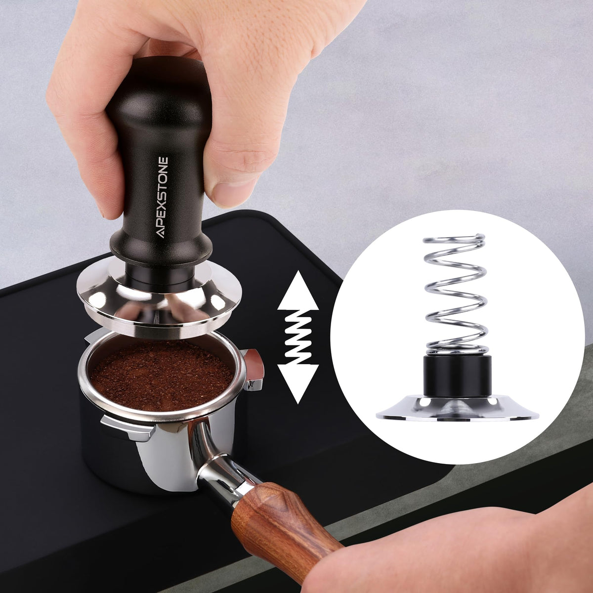Apexstone 58mm Espresso Tamper, Spring Loaded Coffee Tamper with Stainless Steel Base, Professional
