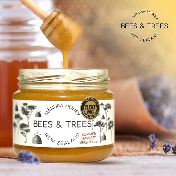 Bees & Trees Manuka Honey 550+ MGO – Pure New Zealand Raw Monofloral Honey – Unpasteurized &