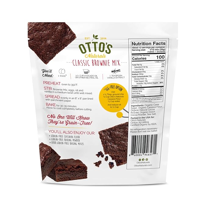 Otto's Naturals Grain-Free Classic Brownie Mix, 11.1 Oz., 6 Pack, Top 9 Allergen-Free, Versatile