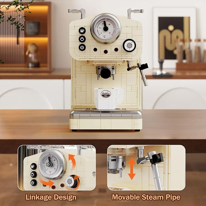 Retro Coffee Machine Building Set for Adults Boys Girls (678 Piece), Classic Semi-automatic