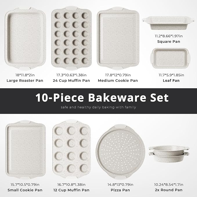 11-Piece Kitchen Nonstick Stackable Bakeware Set, Non Toxic Bakeware Sets with Silicone Handles