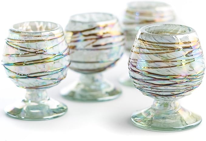 Authentic Mexican Tequila Hand Blown Shot Glasses - Set of 4-2 oz - Mini Glass Snifters - Heavy