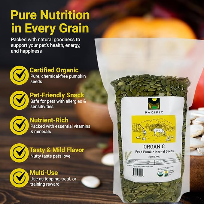 PACIFIC Organic Petfood Organic Feed Pumpkin Kernel Seeds - Organic Pumpkin Seeds for Dogs | Rich