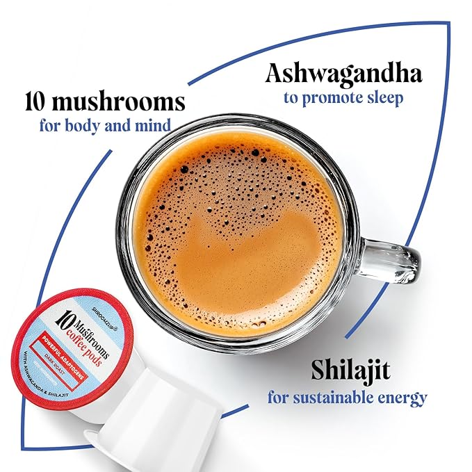 Shroomzup Mushroom Coffee K Cups 12 Pods - 10 Mushroom Coffee with Ashwagandha and Shilajit - Dark