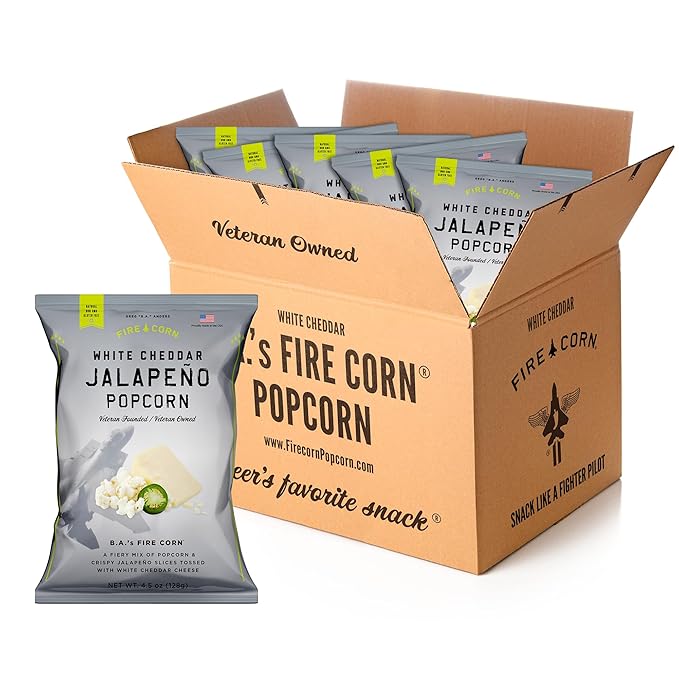 Fire Corn Popcorn Pack of 6 Real Jalapeno Popcorn with White Cheddar Flavor Gluten Free, Spicy