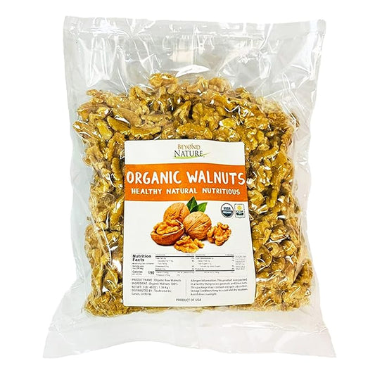 Beyond Nature Organic Raw Walnuts ??Unsalted 3 Pound (48 oz) Vacuum Sealed, Non GMO, No Salt, Low