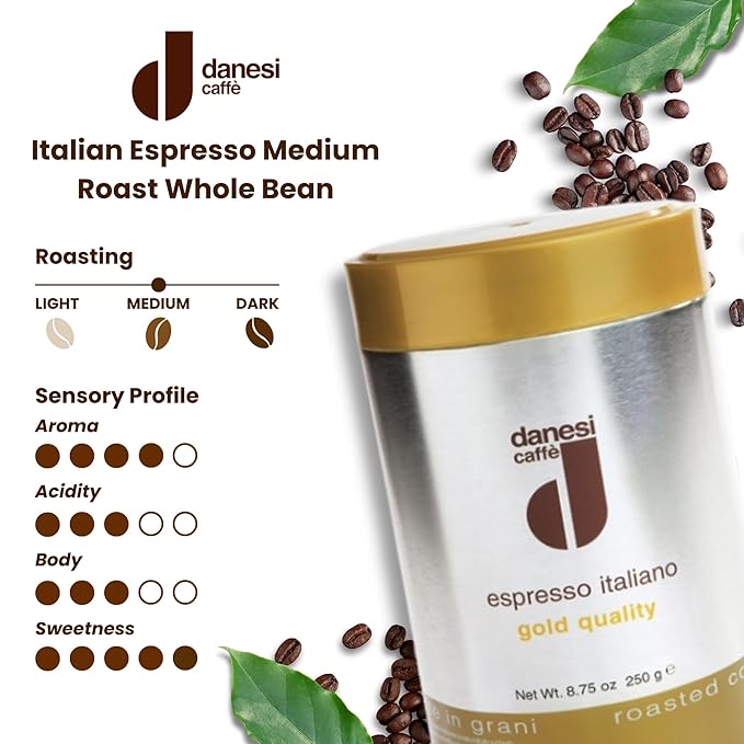 Danesi Caffe Italian Whole Coffee Beans - Espresso Coffee Beans and Medium Roast Whole Bean
