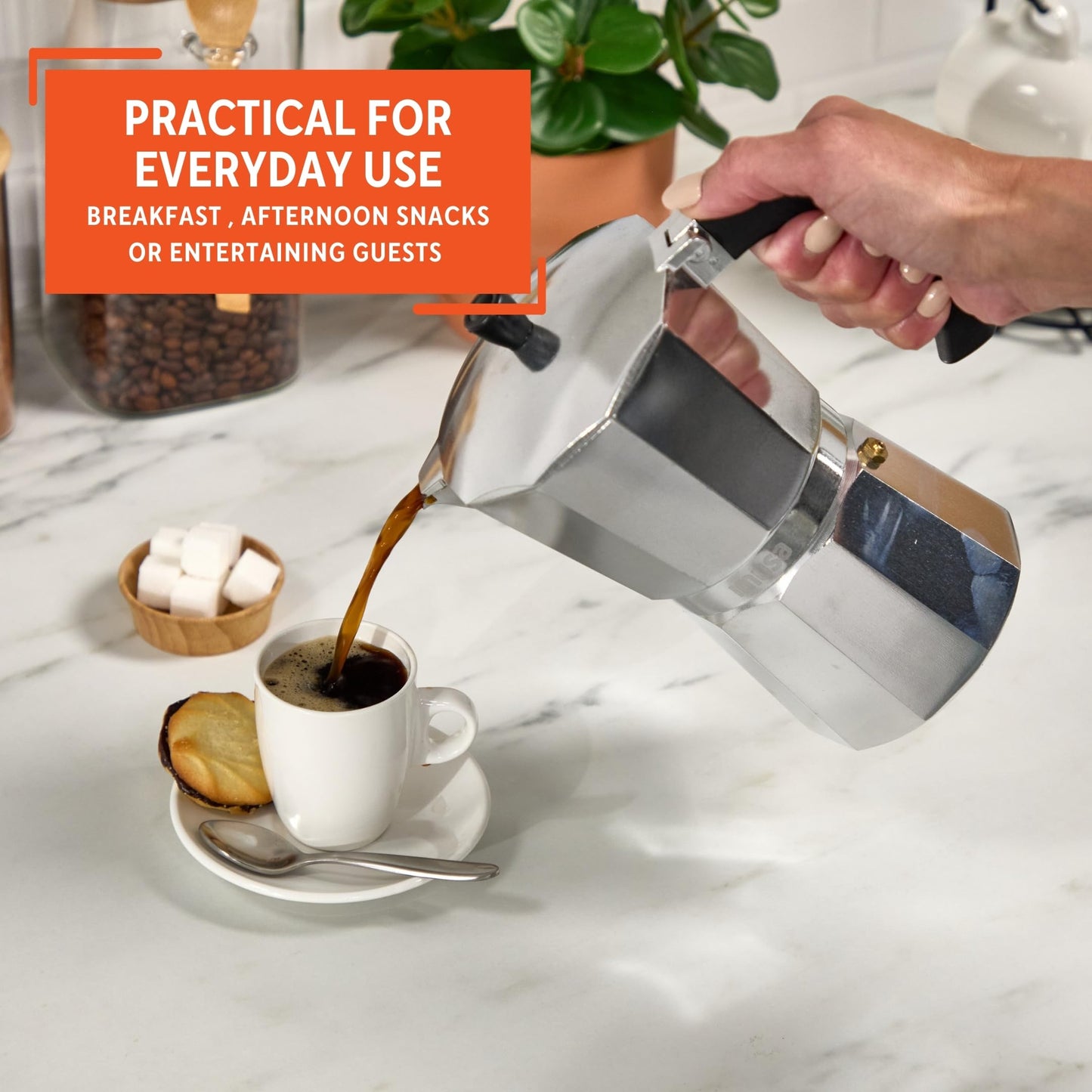 IMUSA 9 Cup Cast Aluminum Stovetop Coffee Maker with Cool-touch Handle