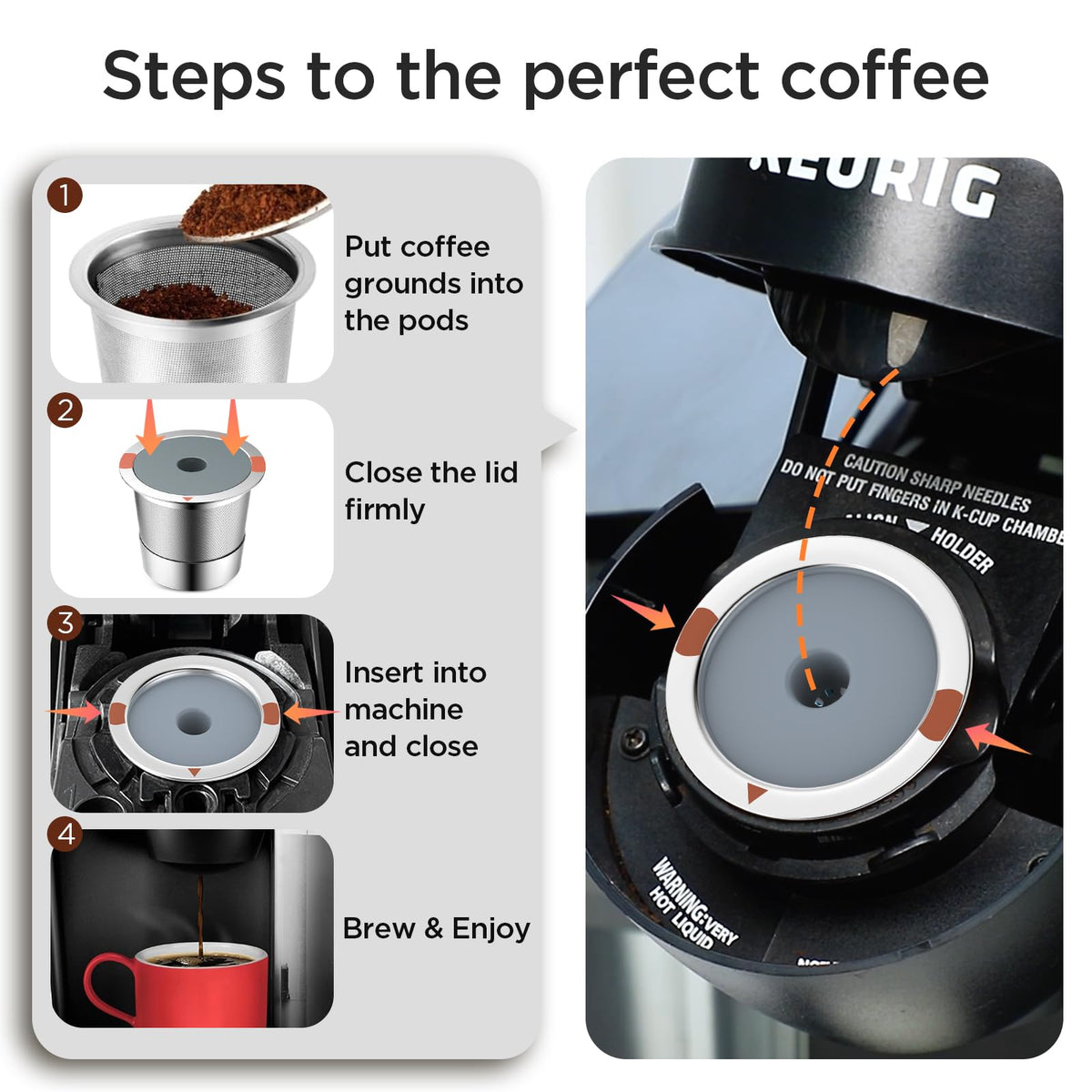 Reusable k Cups for keurig 2.0 1.0,Universal stainless steel Refillable k Cups Filter Use for