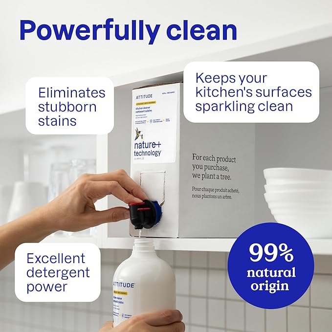 ATTITUDE Kitchen Cleaner Spray, EWG Verified, Powerful Degreaser, Cuts Grease & Grime, Plant-Based