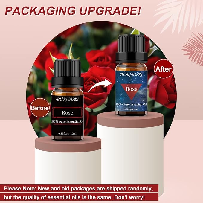 BURIBURI Rose Essential Oil for Diffuser, Massage, Soap, Candle, Perfume Making - 100% Pure