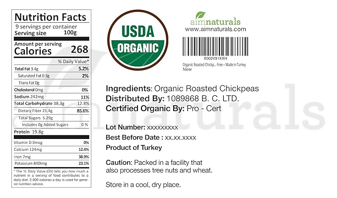 Organic Roasted Chickpeas 2 LB- USDA Organic Certified ??Healthy Snack, Lightly Roasted, No Oil, No