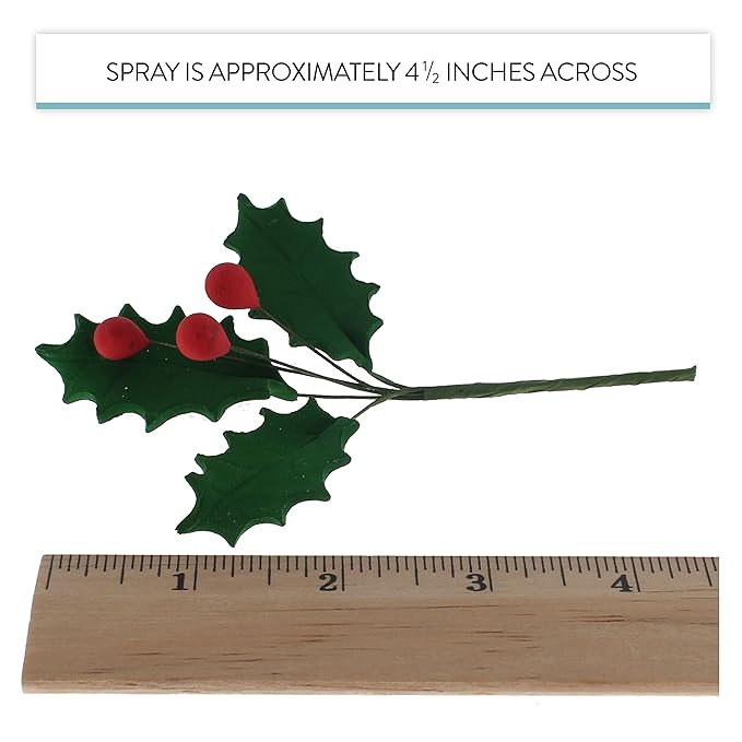 Global Sugar Art Christmas Cake Holly, 3-Leaf Sugar Cake Flower Spray, 5 Count by Chef Alan