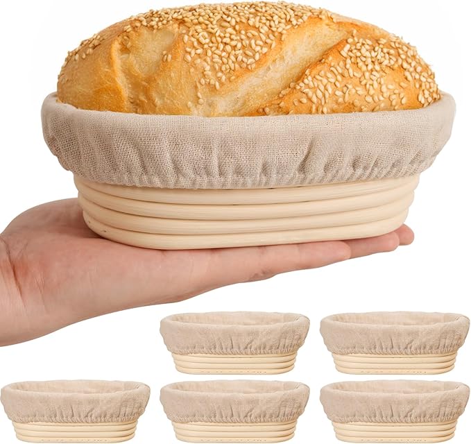 6 Inch Oval Banneton Bread Proofing Basket Set of 6, Kikcoin Mini Sourdough Bread Baking Supplies