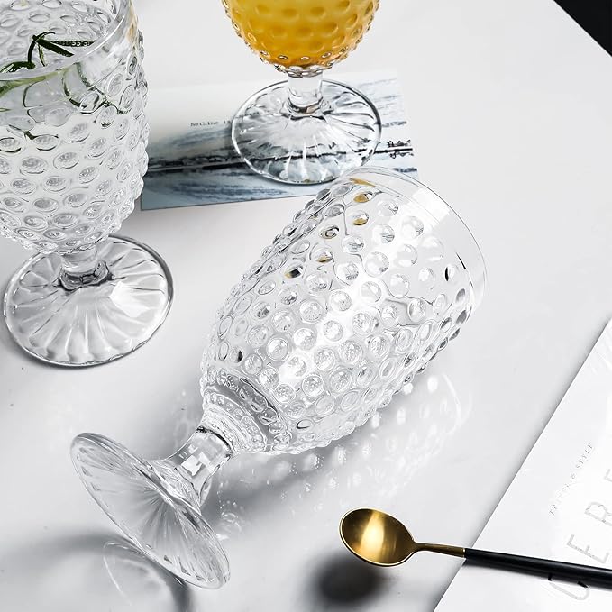 Hobnail Drinking Glasses Goblet Water set of 6, 13 oz Iced Tea Glasses Ideal for Soda Wine Milk