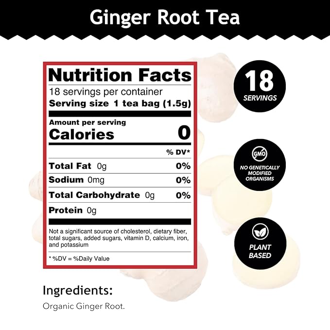 Buddha Teas - Organic Ginger Root Tea - Herbal Tea - For Health & Wellbeing - With Antioxidants &