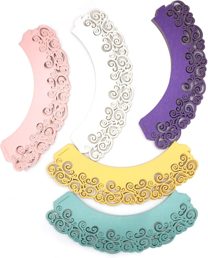 KPOSIYA Cupcake Wrappers 100 Pack Cupcake Wraps in 5 Colors Filigree Artistic Bake Cake Paper Cup