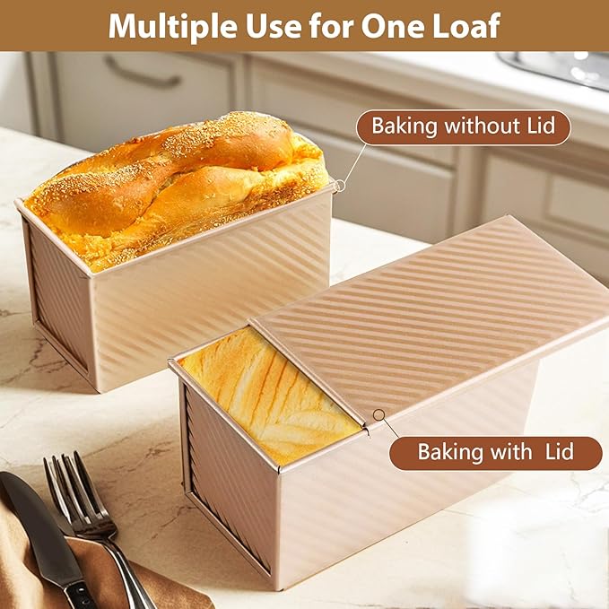 AMAGABELI GARDEN & HOME Pullman Loaf Pan with Lid 1 lb Dough Capacity 9x4 inch Non-Stick Bread Pans