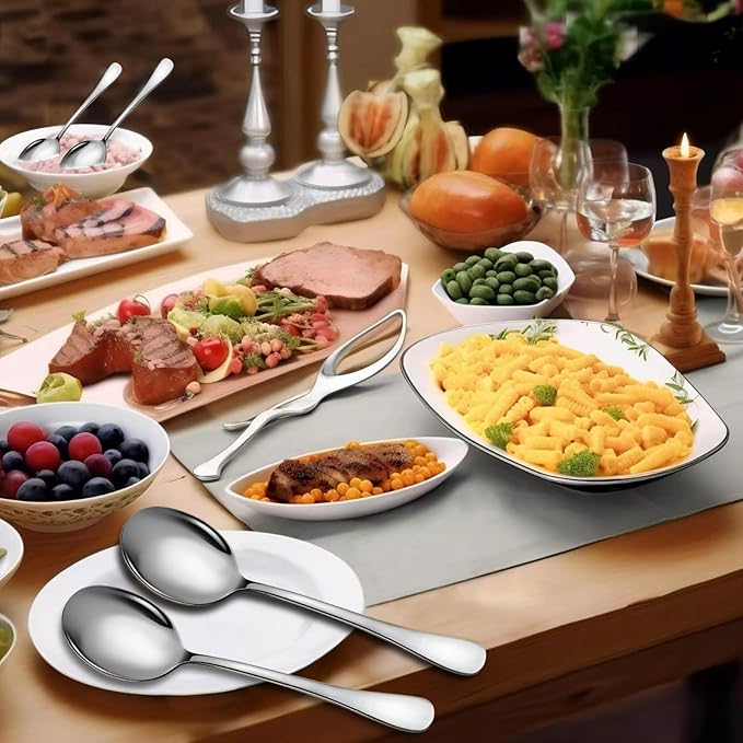 4 Piece Stainless Steel Serving Spoons Set, 10-Inch, Includes 4 Large Spoons, for
