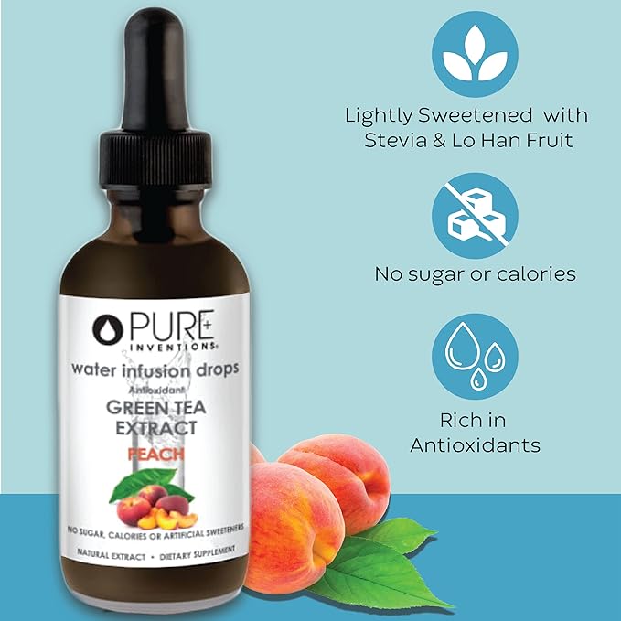 Pure Inventions - Green Tea Peach Water Infusion Drops - Antioxidants & Electrolytes - Health &