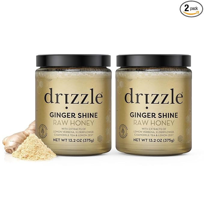 Drizzle Ginger Shine Raw Honey - All Natural Pure Raw Honey with Organic Ginger, Unfiltered &