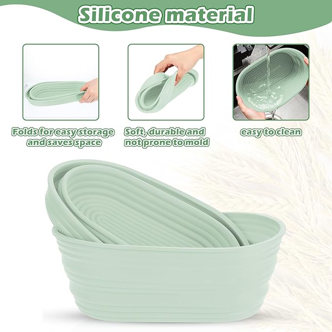 Nuogo 4 Pack Oval Bread Proofing Basket Silicone 10 Inch Collapsible Sourdough Bread Baking